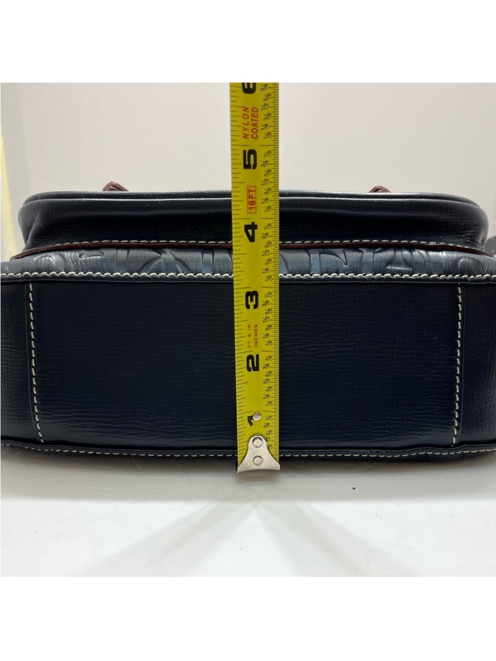Dooney & Bourke Navy Graffica Safari Embossed Leather Buckle Crossbody - Picture 11 of 15